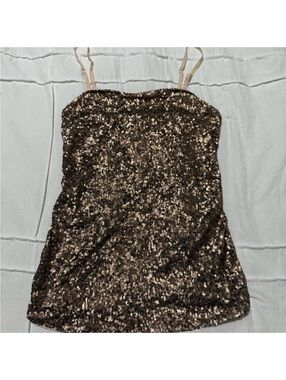 Express Gold Sequin Sleeveless Tank Top (Removable Straps)